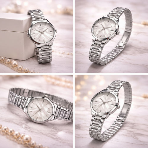 Women’s Elegant Rose Gold & Silver Analog Watch with Crystal Bezel