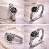 Women’s Elegant Rose Gold & Silver Analog Watch with Crystal Bezel