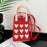 Stylish Knitted Heart Design Mini Sling Bag for Women & Girls
