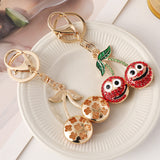 Cute Cherry Rhinestone Keychain with Smiley Face