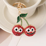 Cute Cherry Rhinestone Keychain with Smiley Face