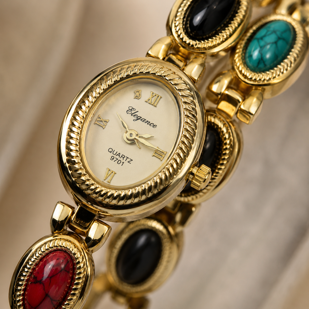 Vintage gold gemstone Bracelet Watch for Women