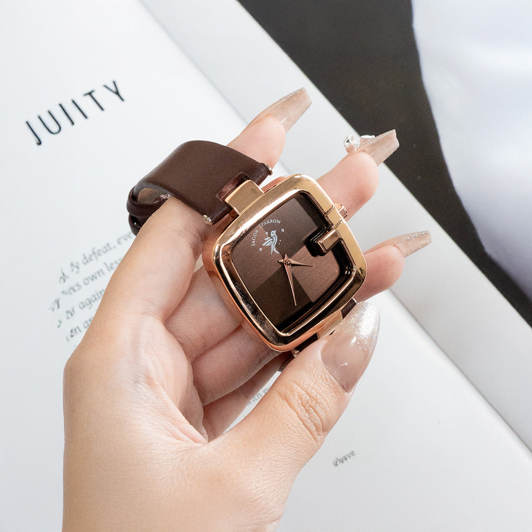 Elegance Square Leather Strap Watch