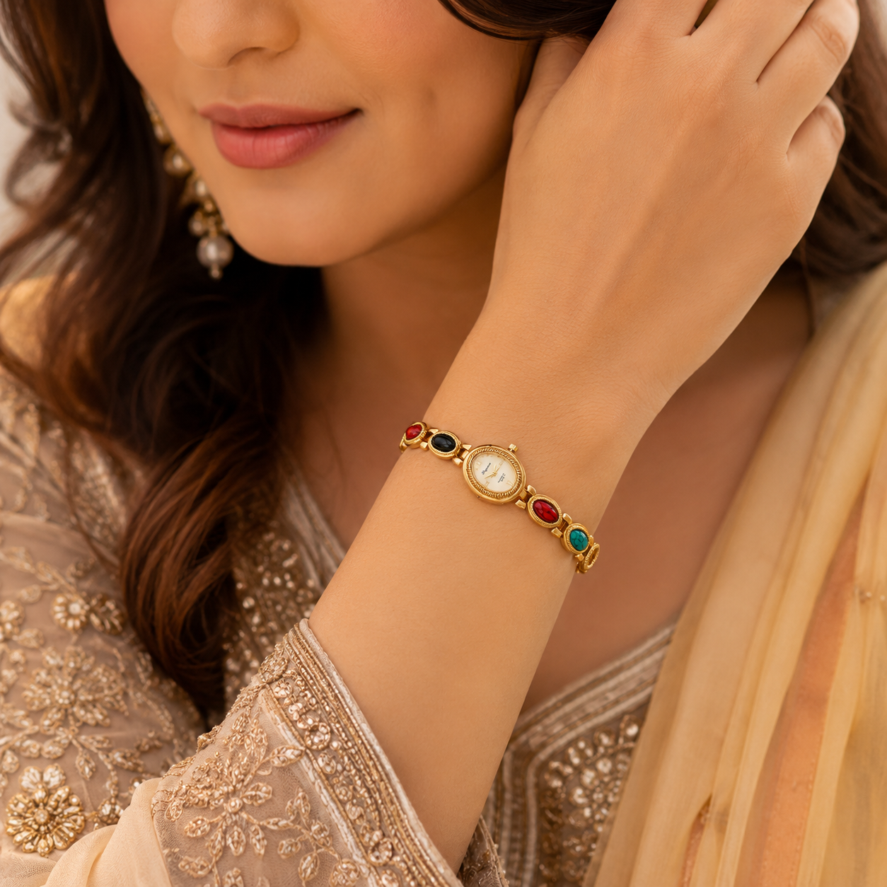 Vintage gold gemstone Bracelet Watch for Women