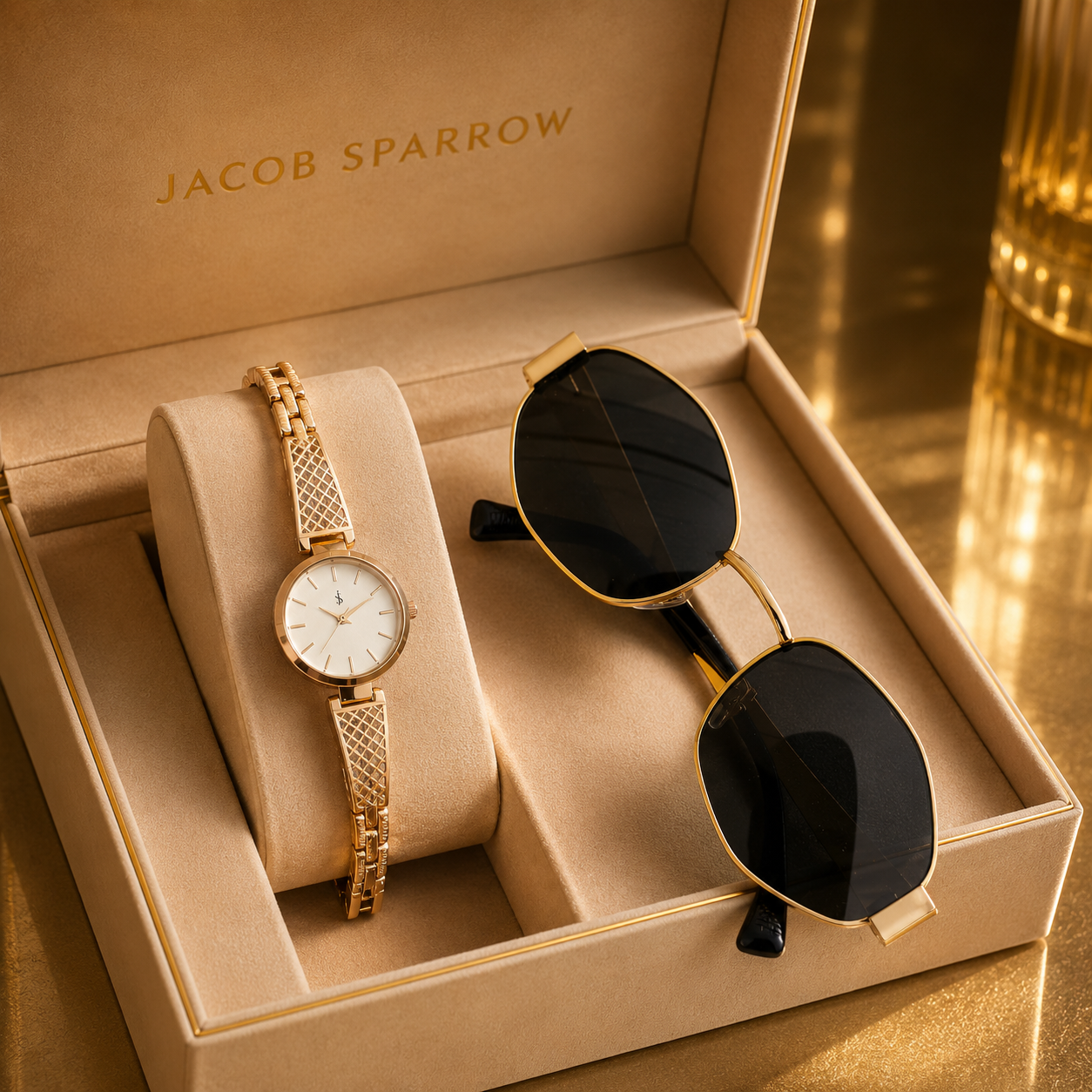 Jacob Sparrow Luxury Women's CELENA Analog Watch & Premium Sunglasses Combo | Elegant Fashion Gift Set