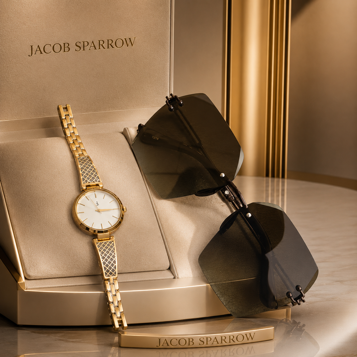 Jacob Sparrow Luxury Women's CELENA Analog Watch & Premium Sunglasses Combo | Elegant Fashion Gift Set
