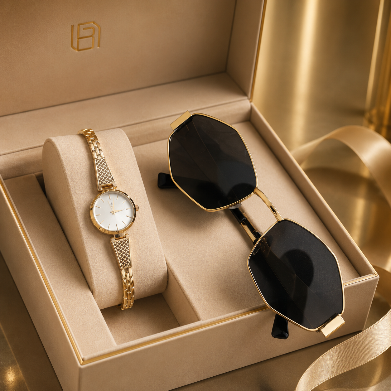 Jacob Sparrow Luxury Women's CELENA Analog Watch & Premium Sunglasses Combo | Elegant Fashion Gift Set