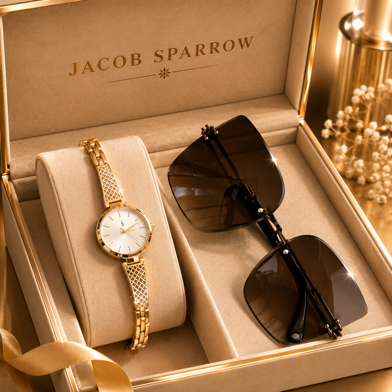 Jacob Sparrow Luxury Women's CELENA Analog Watch & Premium Sunglasses Combo | Elegant Fashion Gift Set