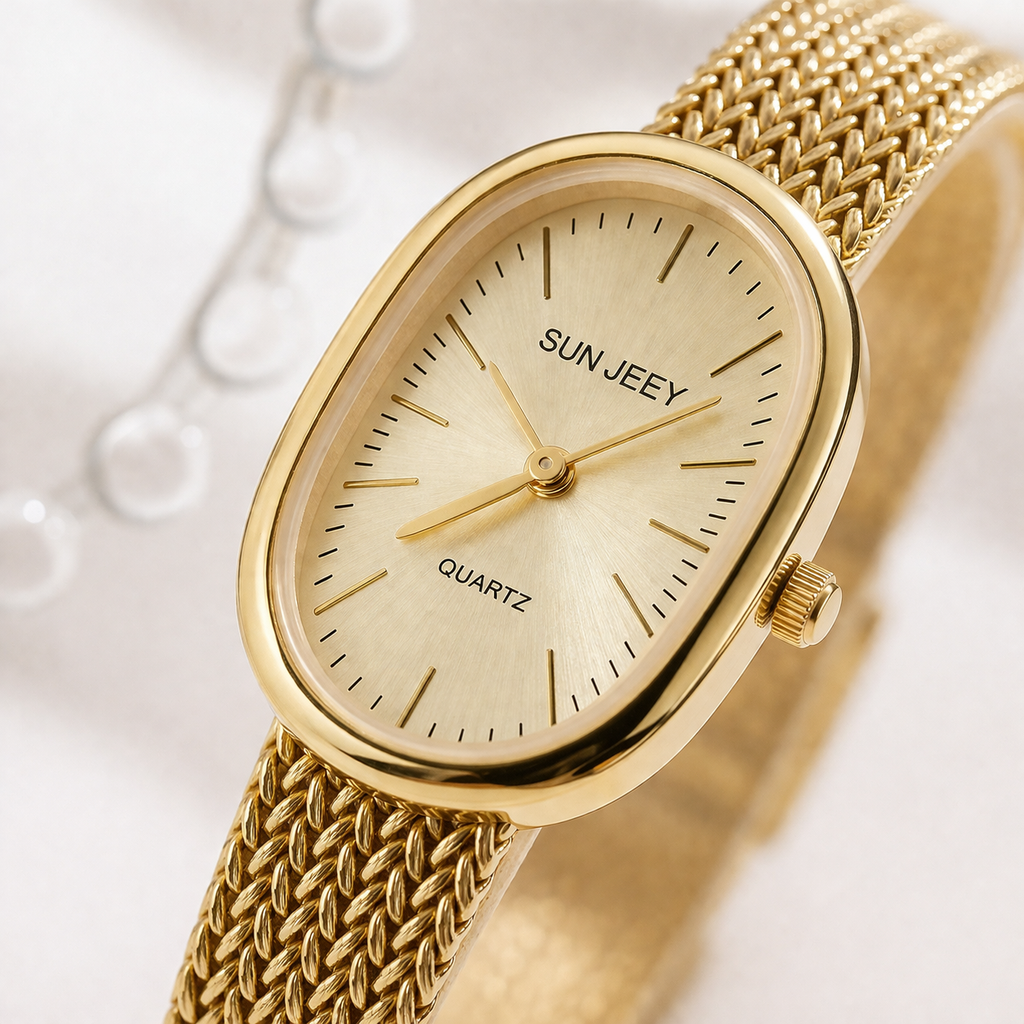 Elegant Gold Mesh Strap Analog Watch