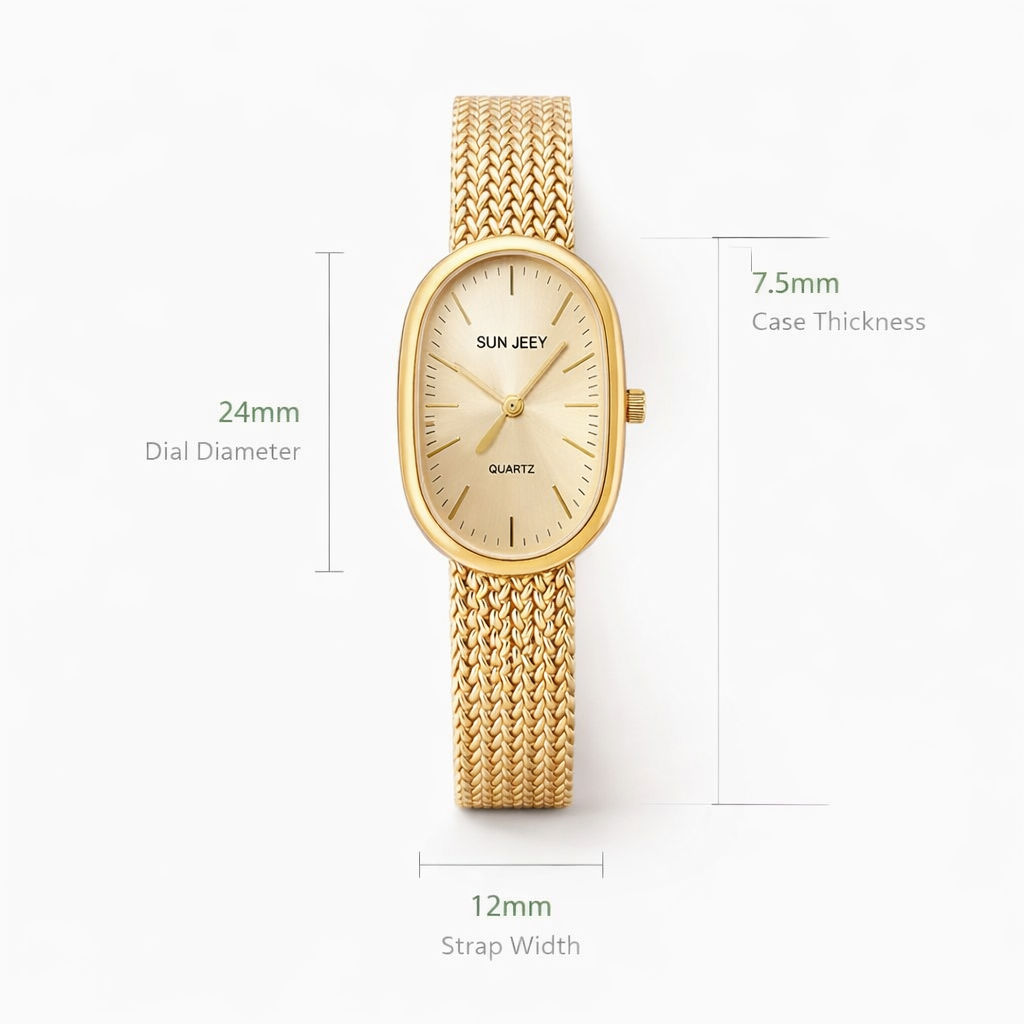 Elegant Gold Mesh Strap Analog Watch