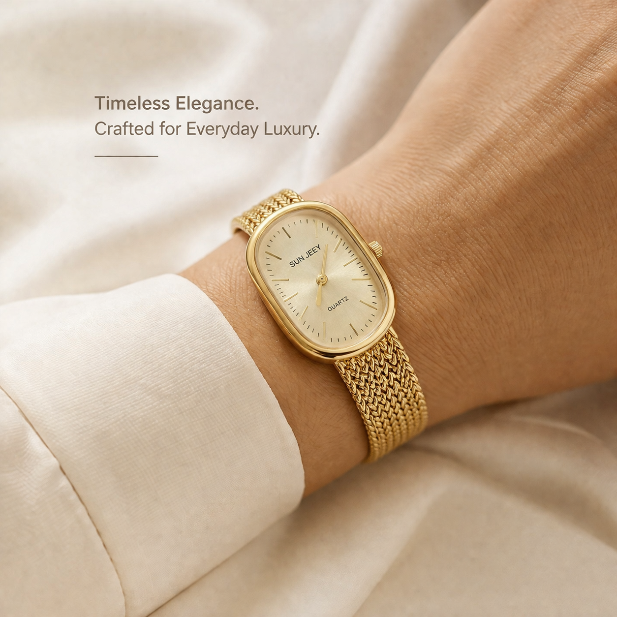 Elegant Gold Mesh Strap Analog Watch