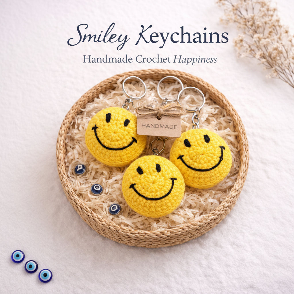 Handmade Crochet Smiley Keychains