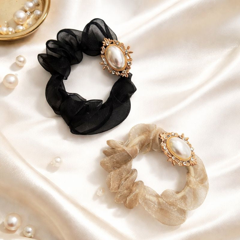 Pearl brooch scrunchie