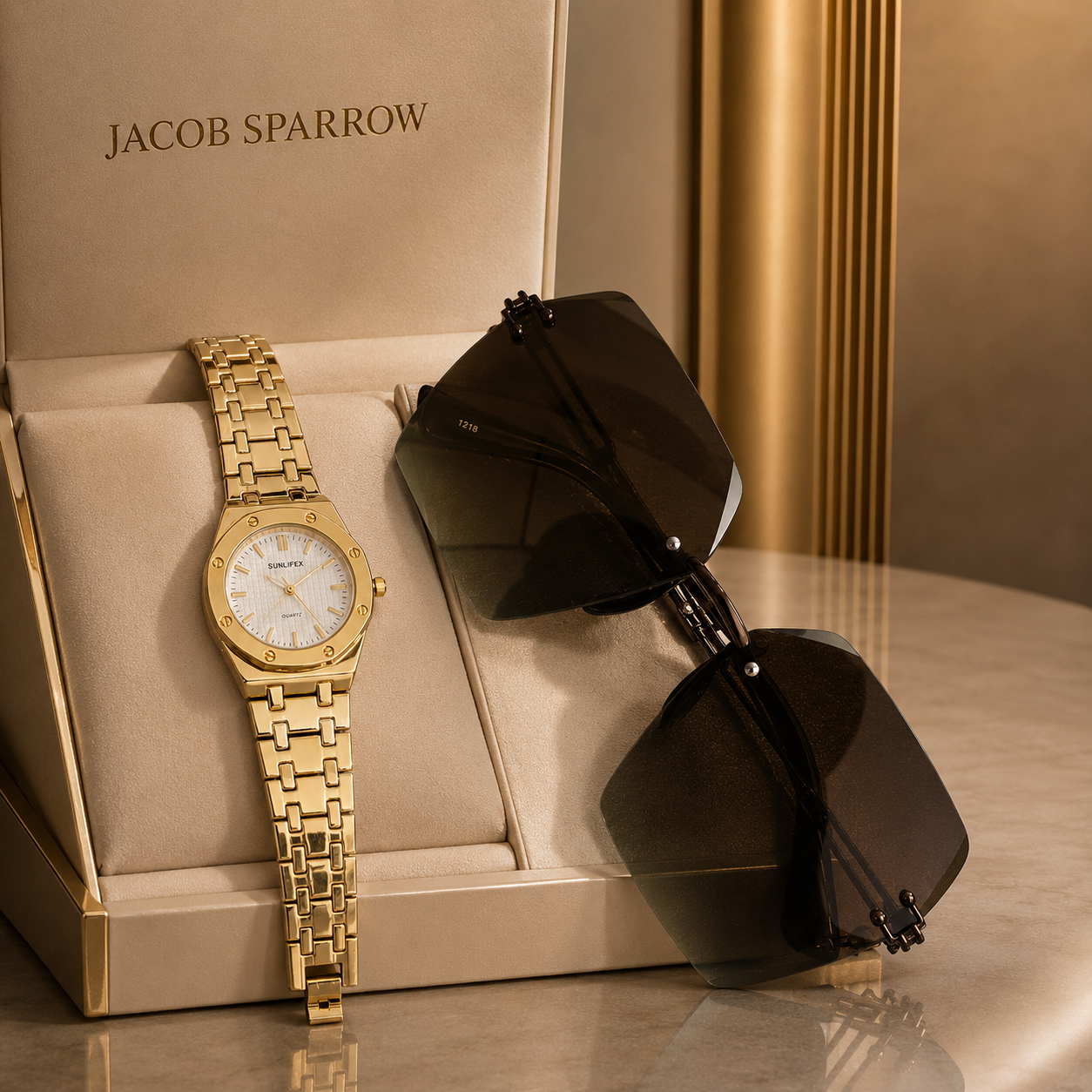 Jacob Sparrow Luxury Women's TIMORA Analog Watch & Premium Sunglasses Combo | Elegant Fashion Gift Set