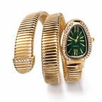 Jacob Sparrow Emerald Luxe Gold Bracelet Watch for Women | Crystal-Studded Oval Green Dial | Premium Stretch Bracelet Analog Watch