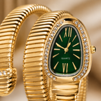 Jacob Sparrow Emerald Luxe Gold Bracelet Watch for Women | Crystal-Studded Oval Green Dial | Premium Stretch Bracelet Analog Watch