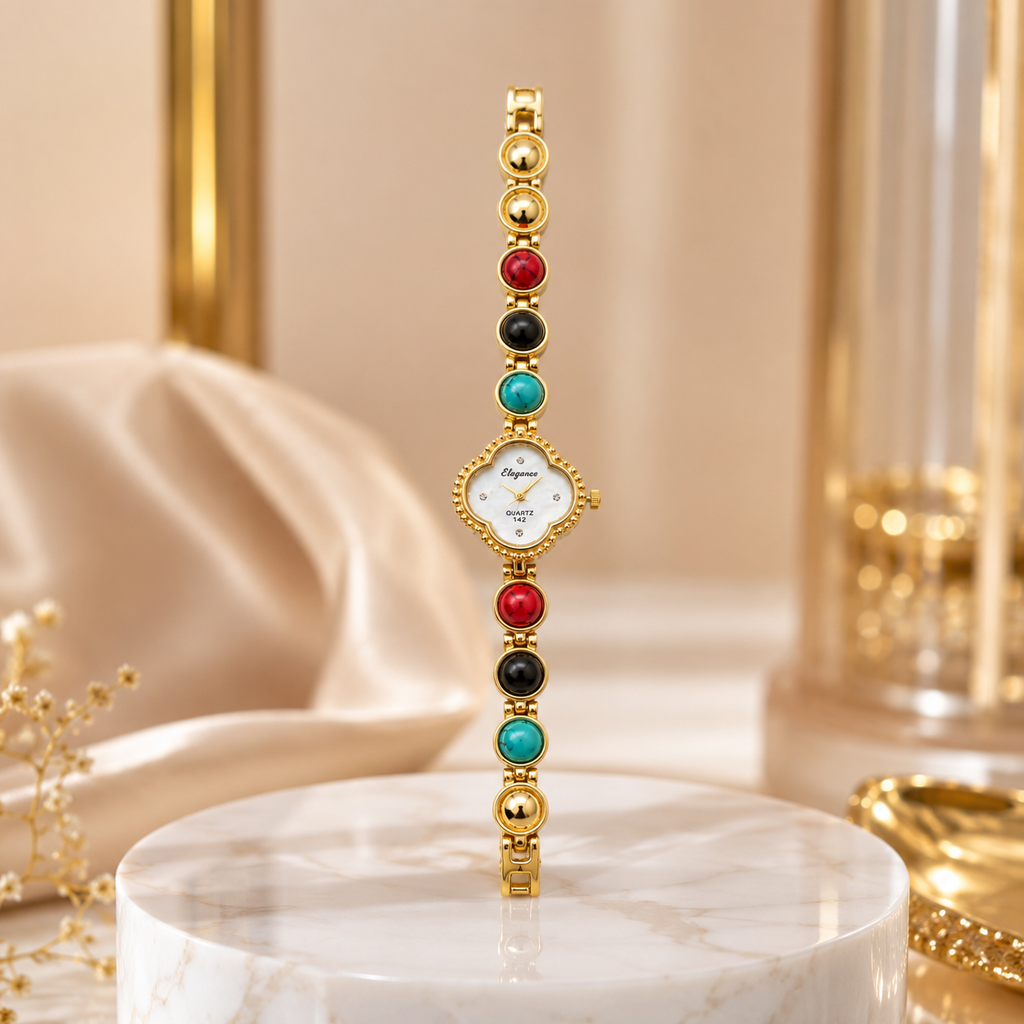 Aurora Gemstone Gold Bracelet Watch for Women