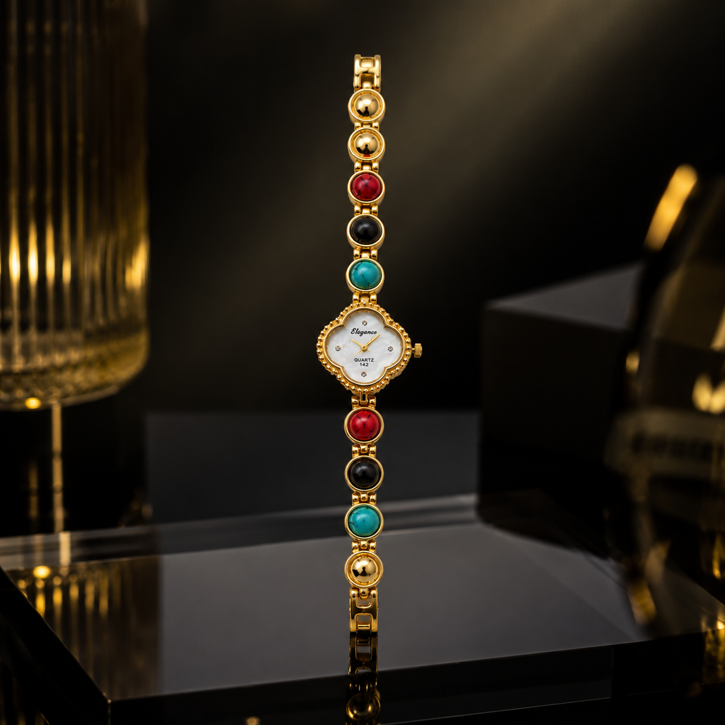Aurora Gemstone Gold Bracelet Watch for Women