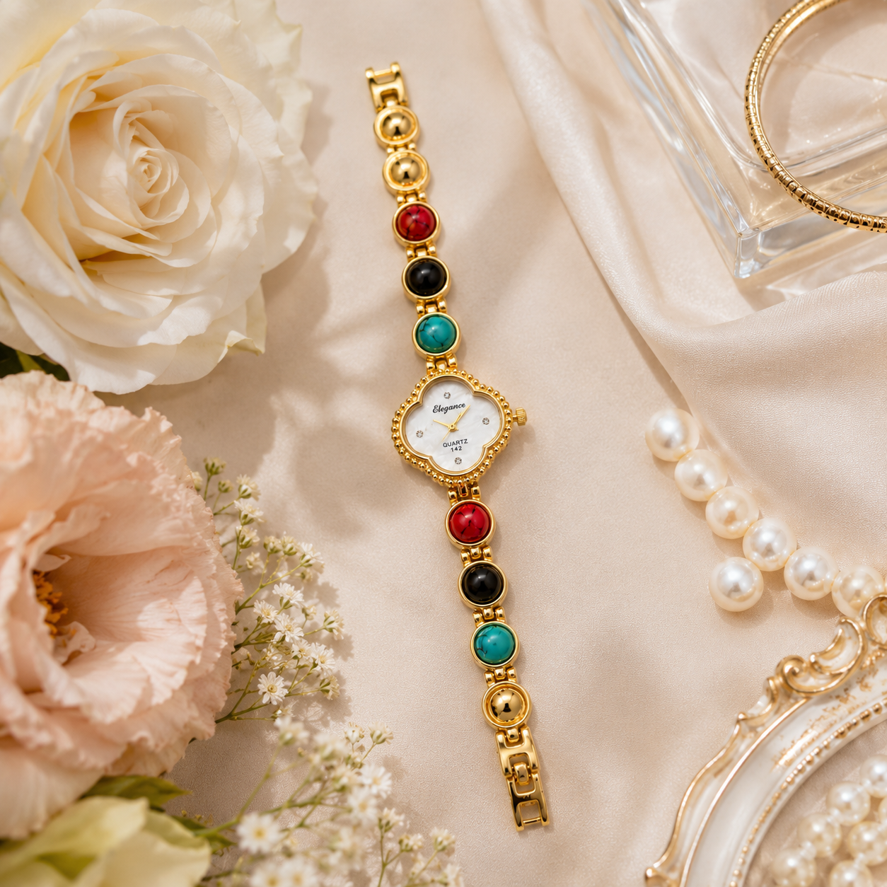 Aurora Gemstone Gold Bracelet Watch for Women
