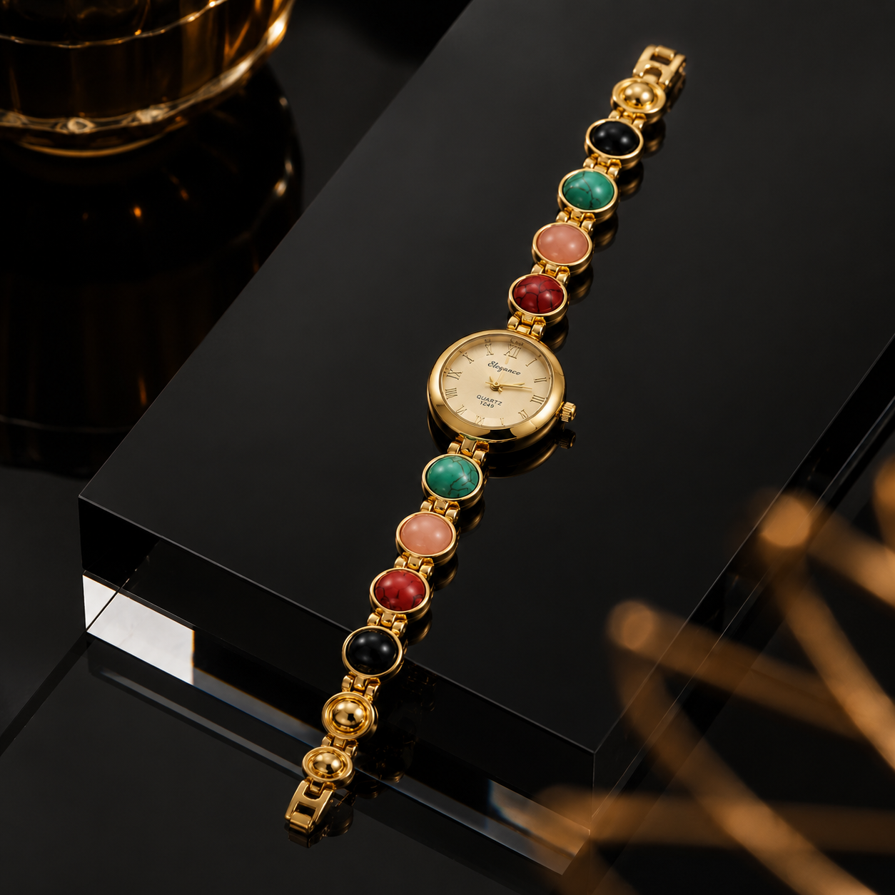 Jacob Sparrow Celestia Gemstone Gold Bracelet Watch for Women