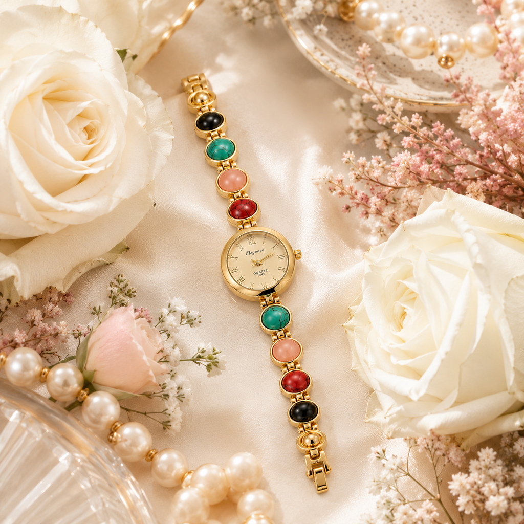 Jacob Sparrow Celestia Gemstone Gold Bracelet Watch for Women