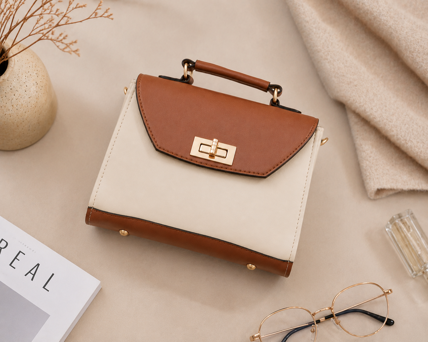 Aurelia Classic Two-Tone Handbag for Women with Top Handle