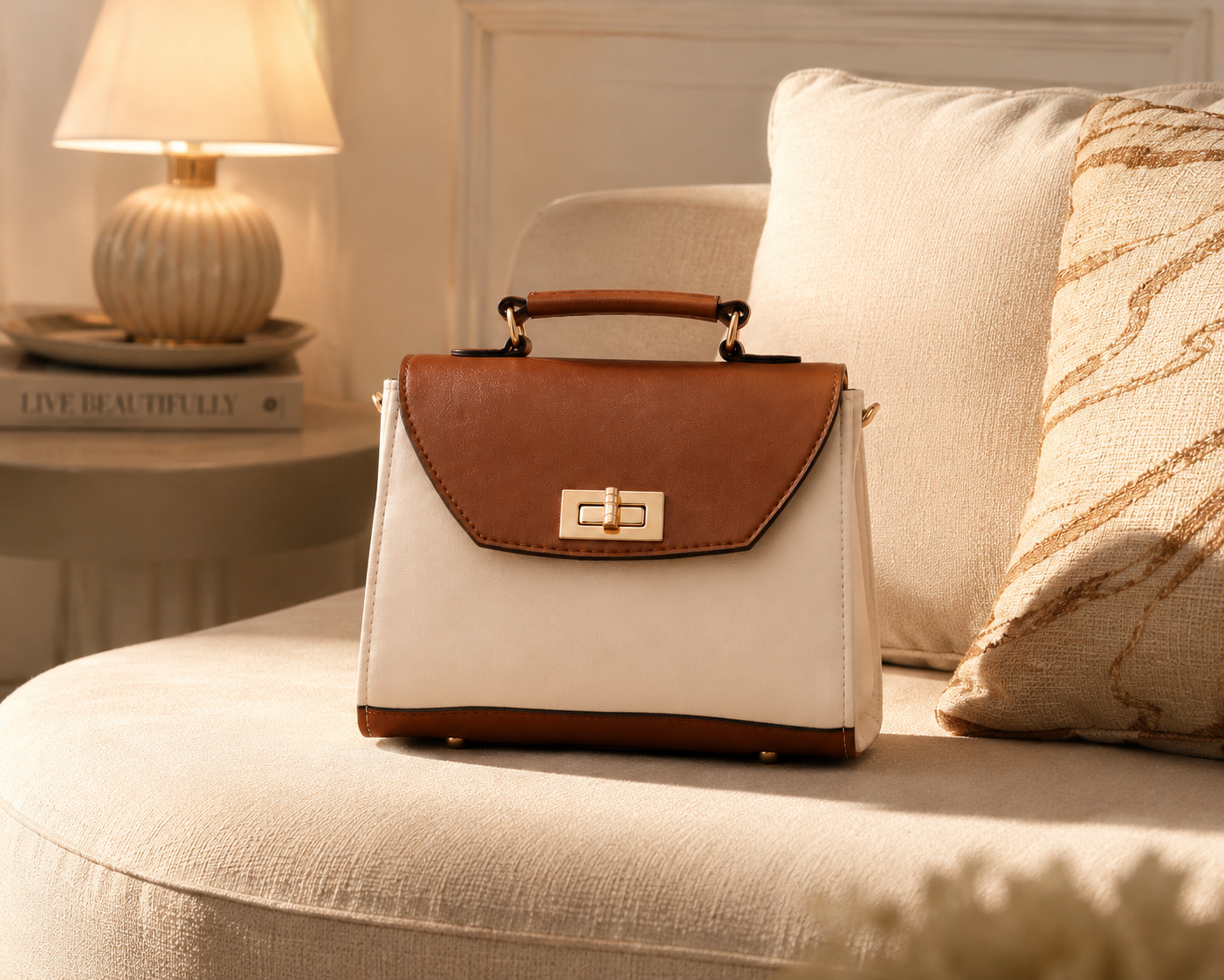 Aurelia Classic Two-Tone Handbag for Women with Top Handle