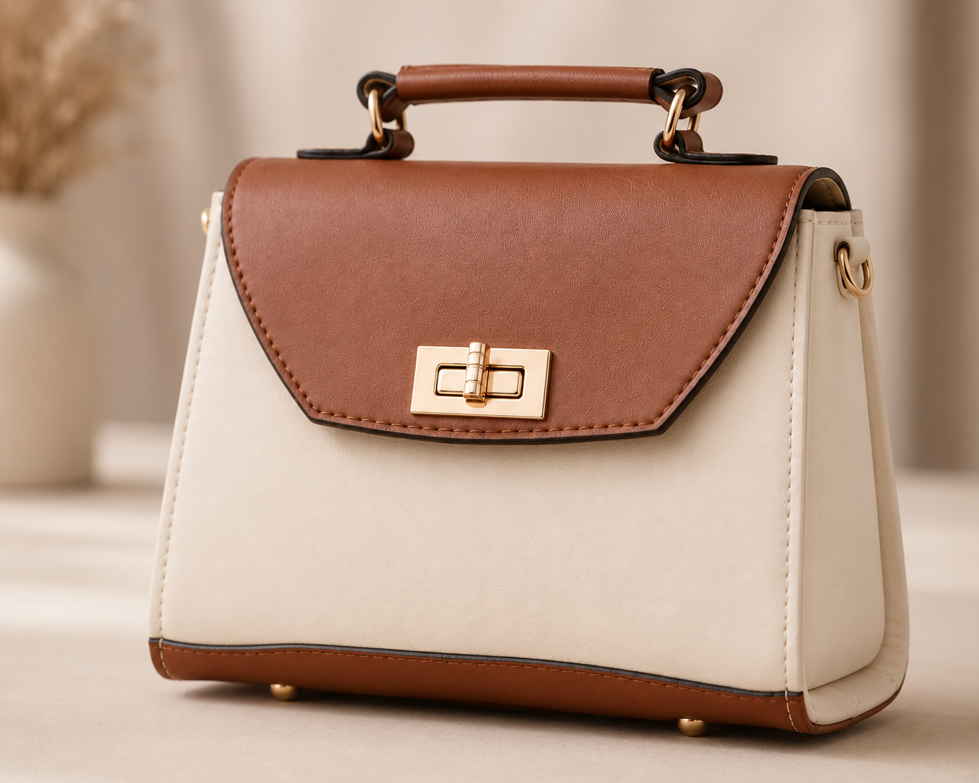 Aurelia Classic Two-Tone Handbag for Women with Top Handle