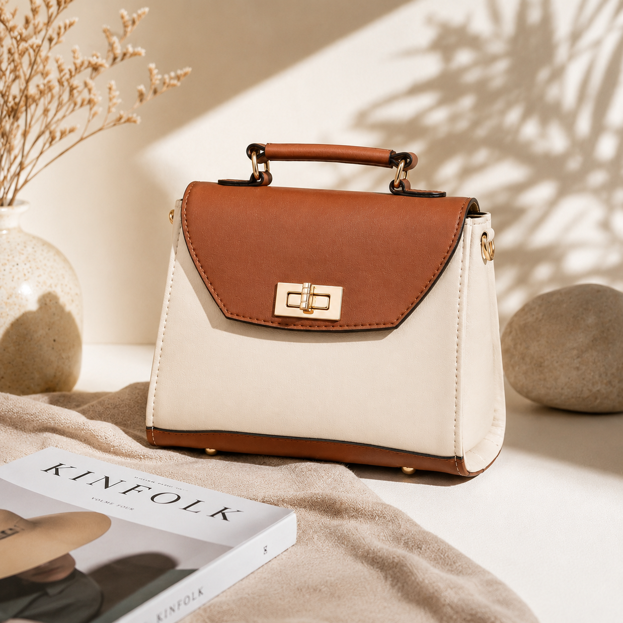 Aurelia Classic Two-Tone Handbag for Women with Top Handle