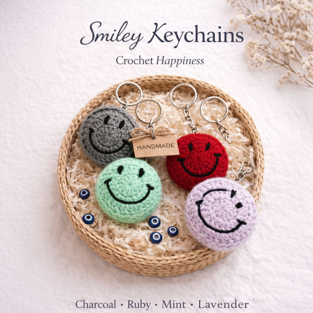 Handmade Crochet Smiley Keychains