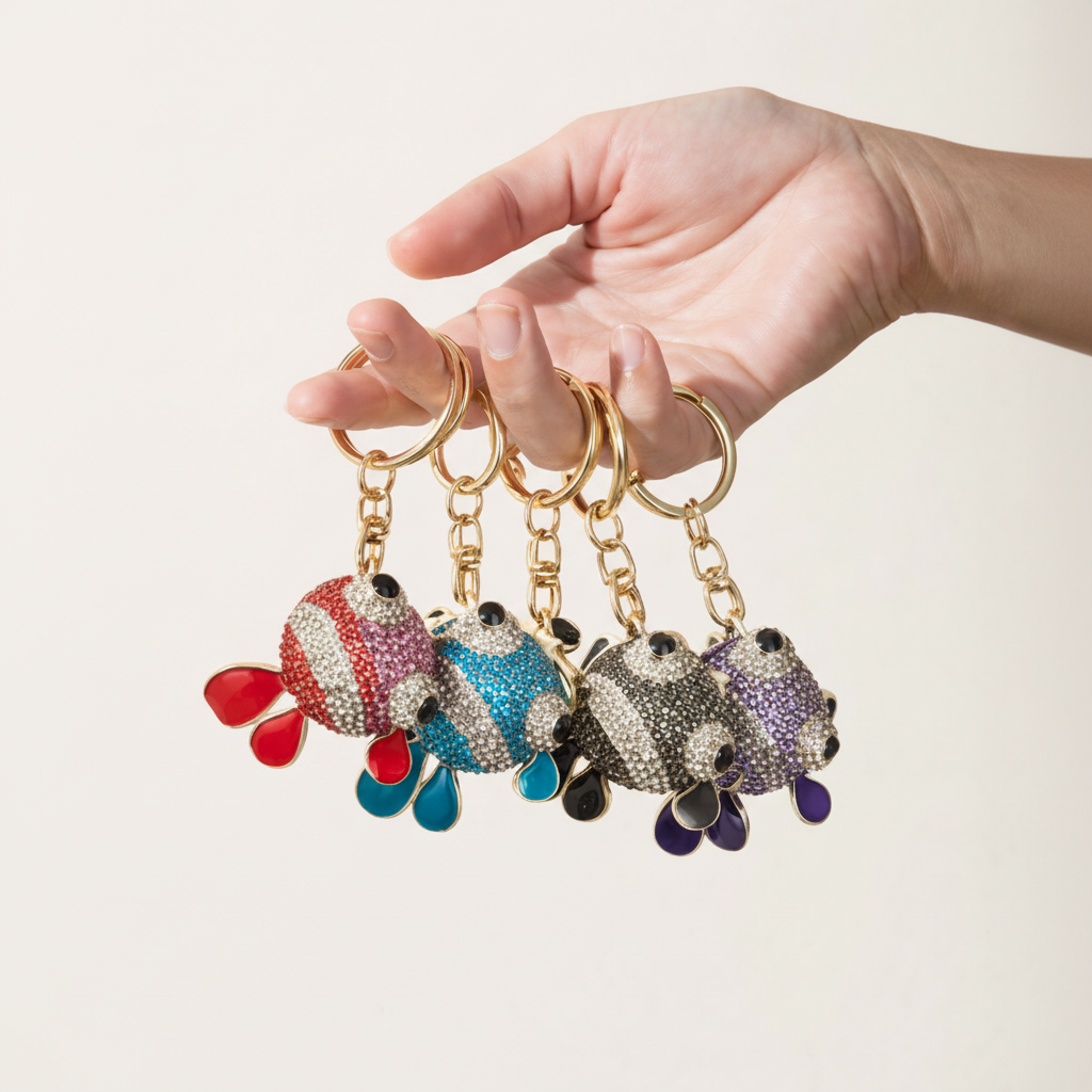 Colorful Rhinestone Fish Bag Charm & Key Ring