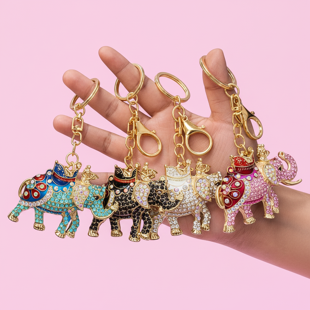 Luxury Crystal Elephant Bag Charm & Key Ring for Good Luck