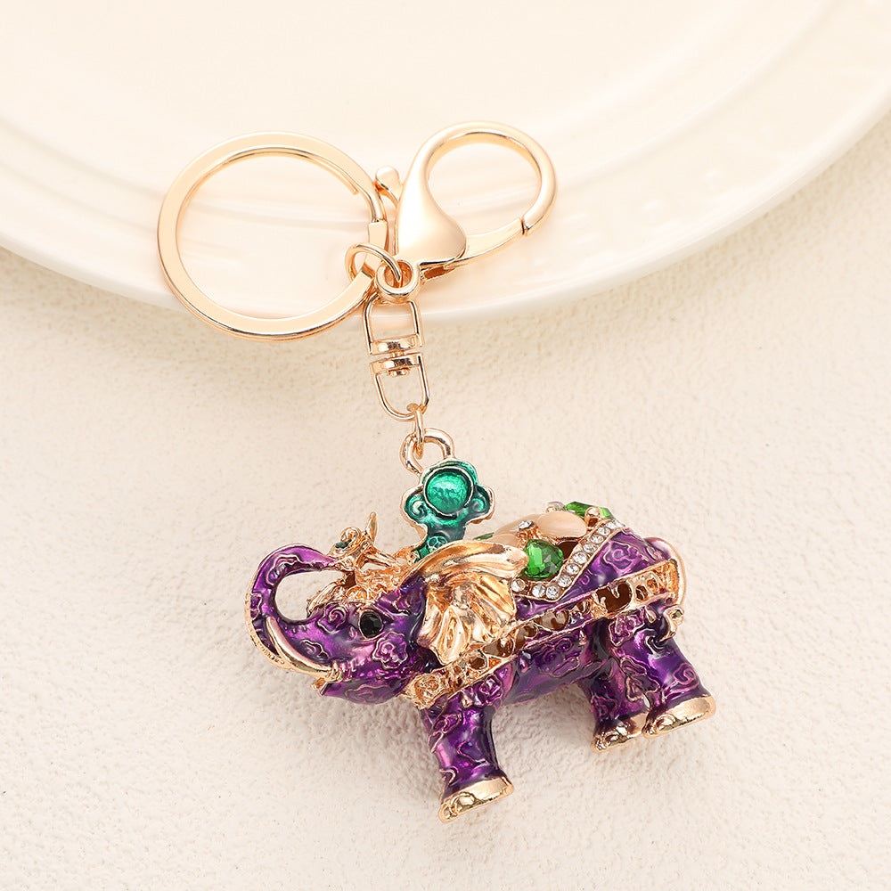 Colorful Elephant Charm Keychain with Rhinestone Detailing
