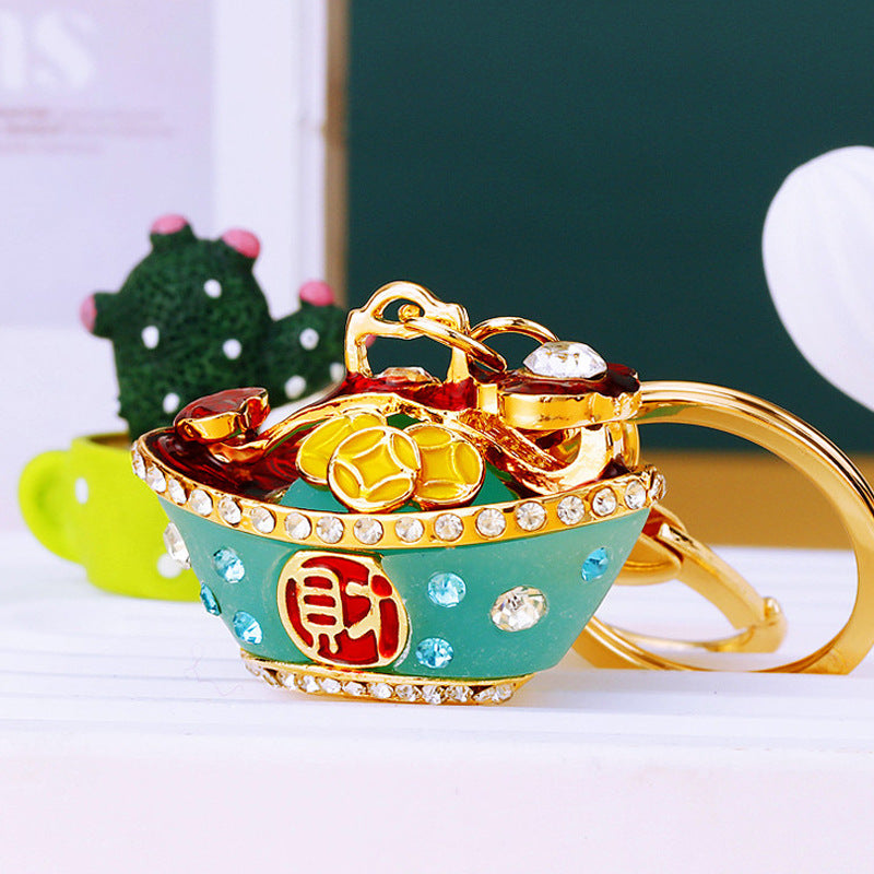 Chinese Fortune Money Pot Bag Charm & Key Ring for Prosperity and Good Luck