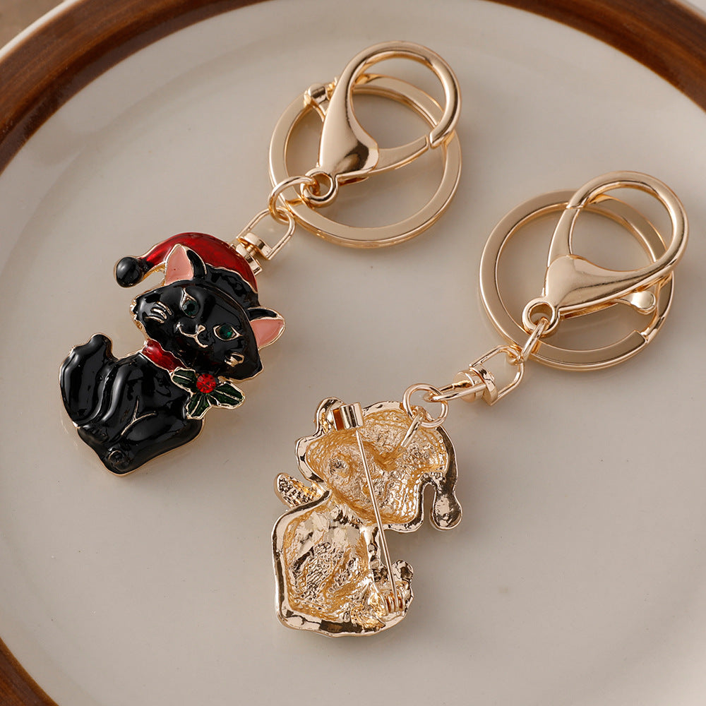 Christmas Cat Charm Key Ring & Bag Accessory