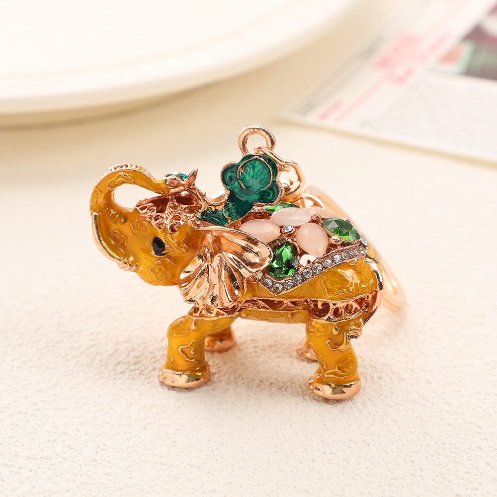 Colorful Elephant Charm Keychain with Rhinestone Detailing