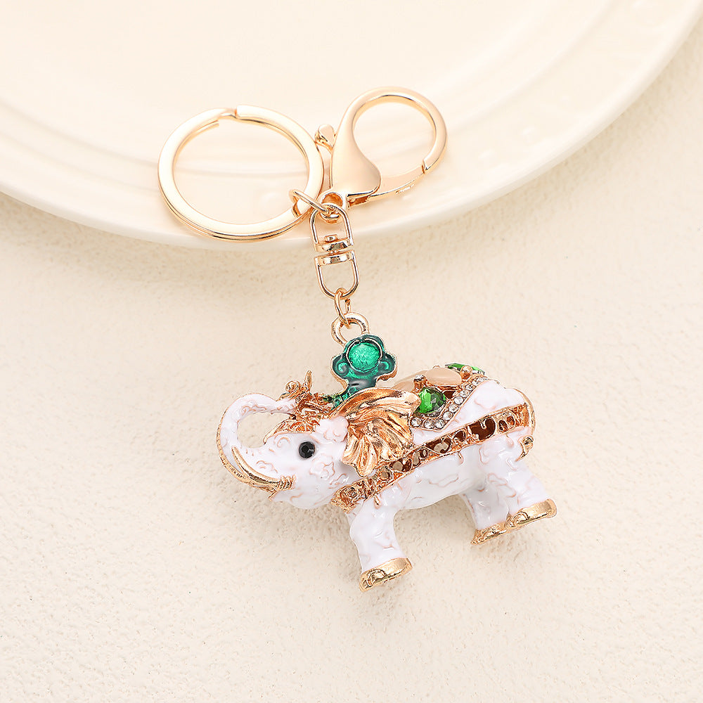 Colorful Elephant Charm Keychain with Rhinestone Detailing