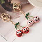 Cute Cherry Rhinestone Keychain with Smiley Face