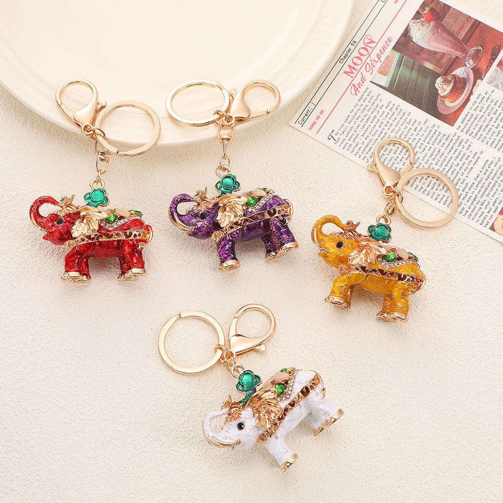 Colorful Elephant Charm Keychain with Rhinestone Detailing