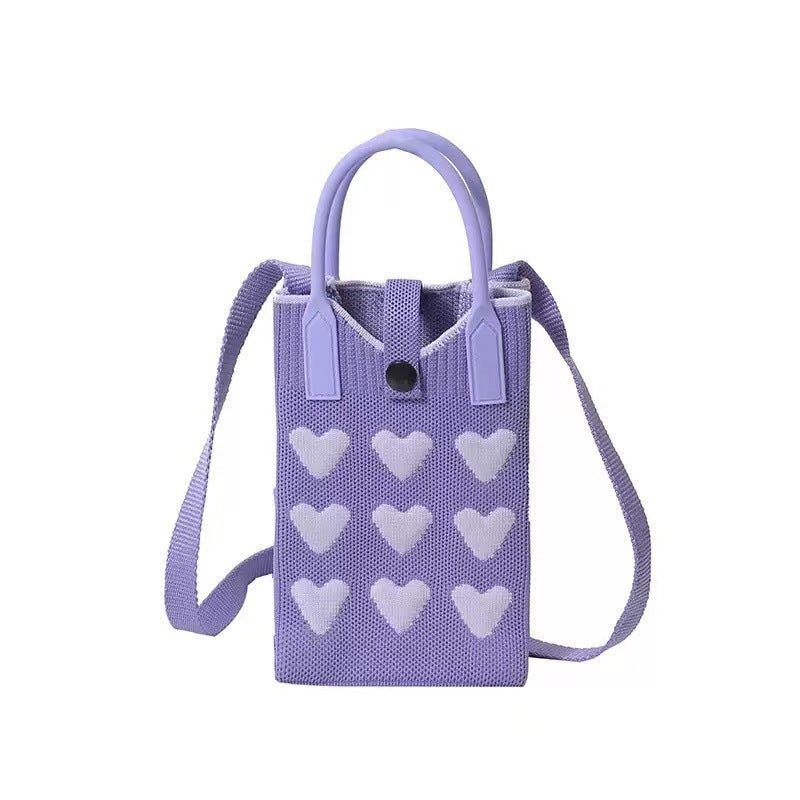 Stylish Knitted Heart Design Mini Sling Bag for Women & Girls