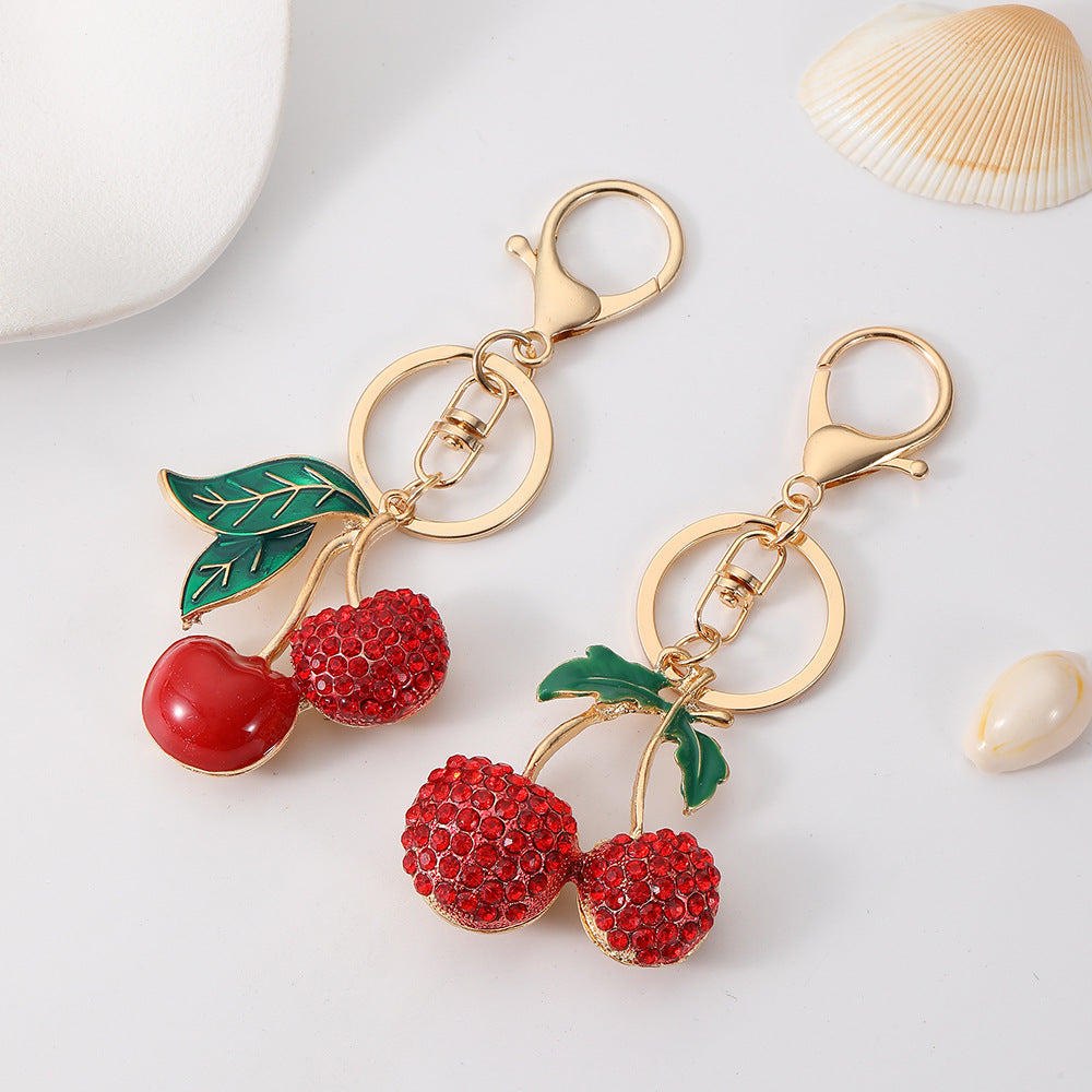 Red Cherry Rhinestone Keychain