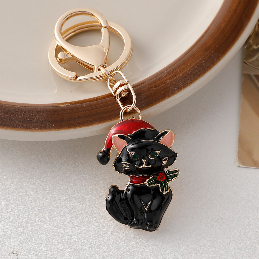 Christmas Cat Charm Key Ring & Bag Accessory