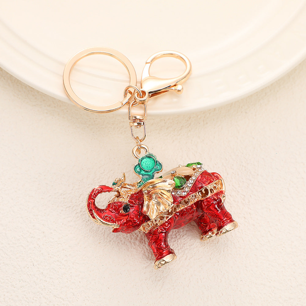 Colorful Elephant Charm Keychain with Rhinestone Detailing
