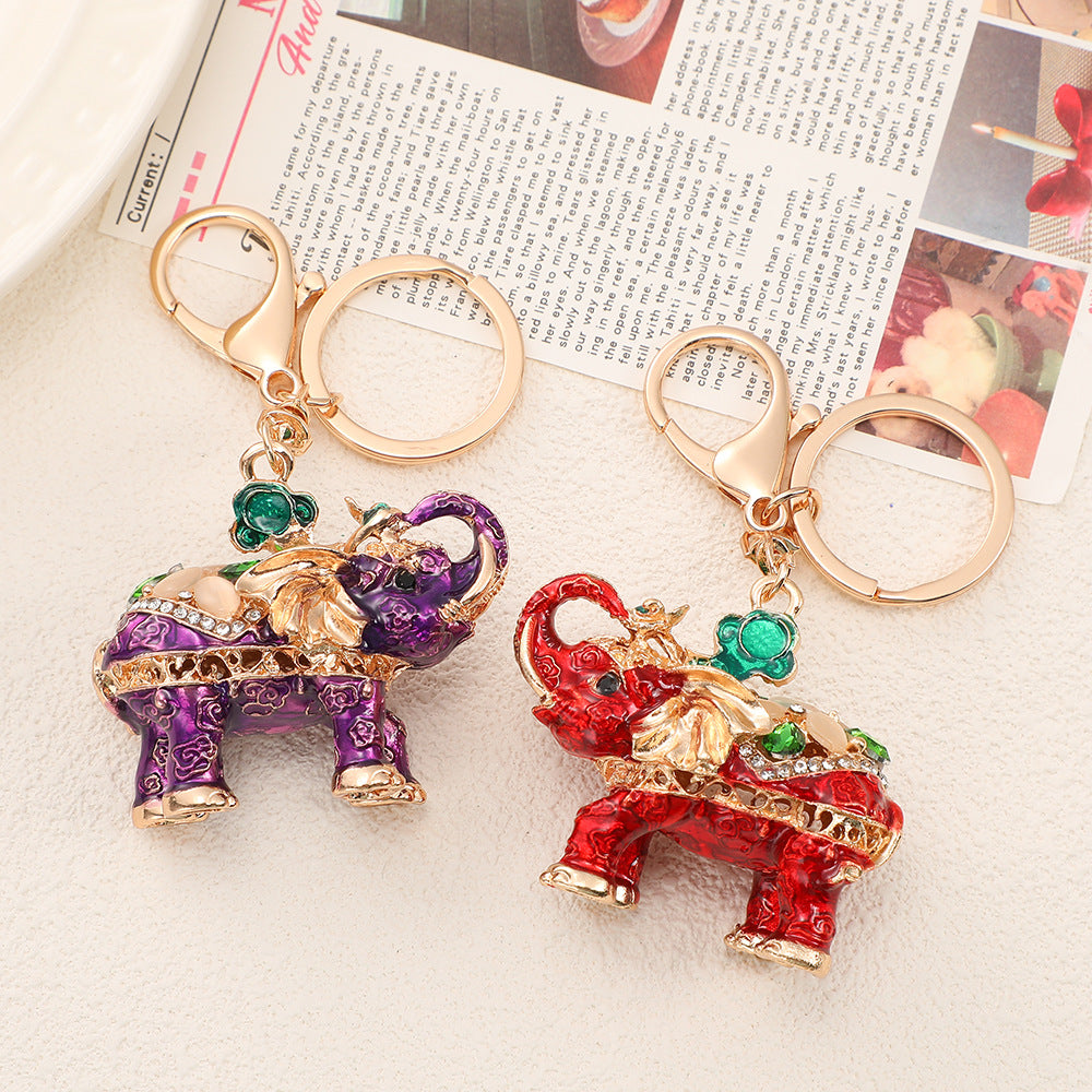 Colorful Elephant Charm Keychain with Rhinestone Detailing