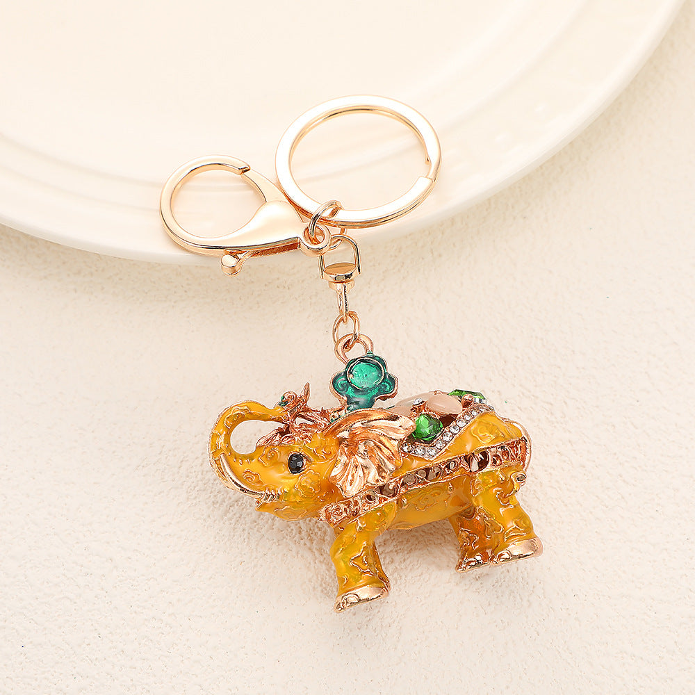Colorful Elephant Charm Keychain with Rhinestone Detailing