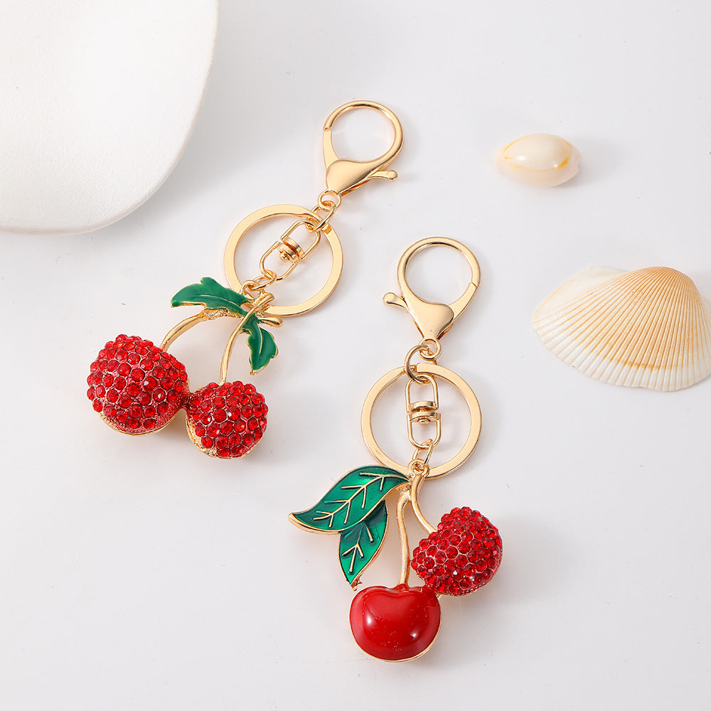 Red Cherry Rhinestone Keychain