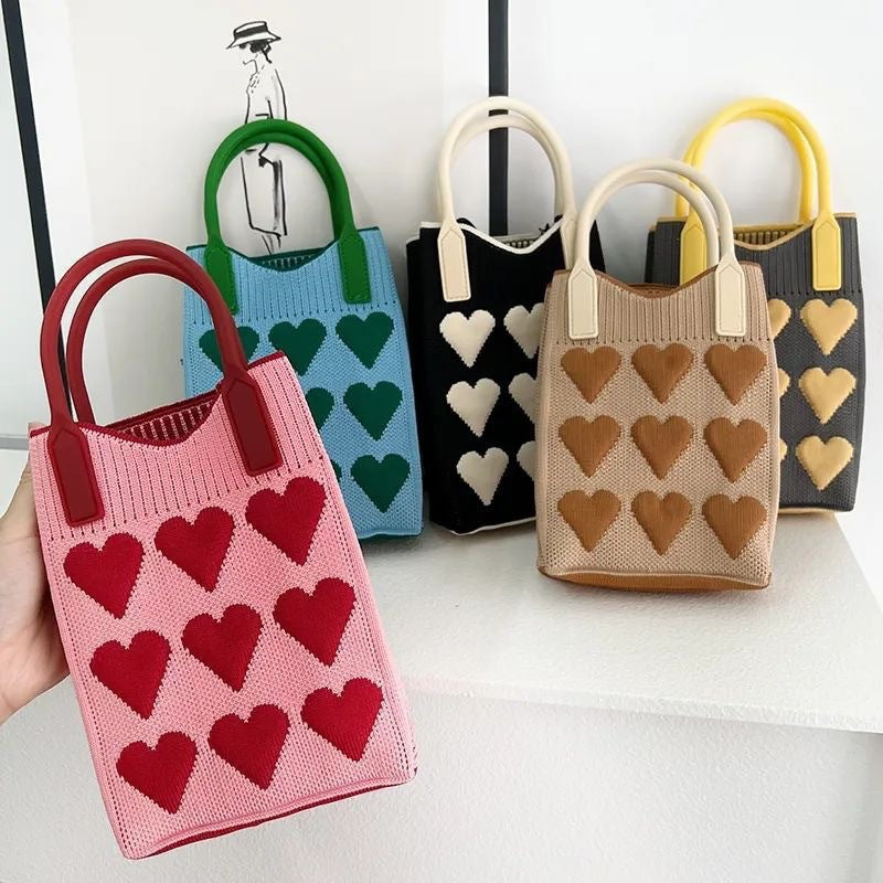 Stylish Knitted Heart Design Mini Sling Bag for Women & Girls