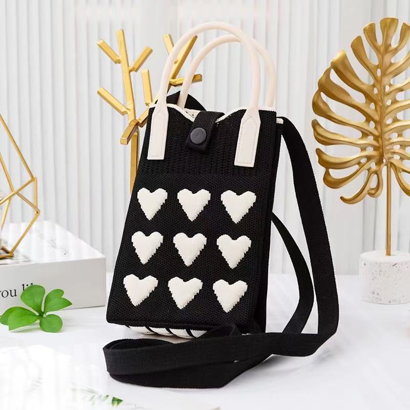 Stylish Knitted Heart Design Mini Sling Bag for Women & Girls