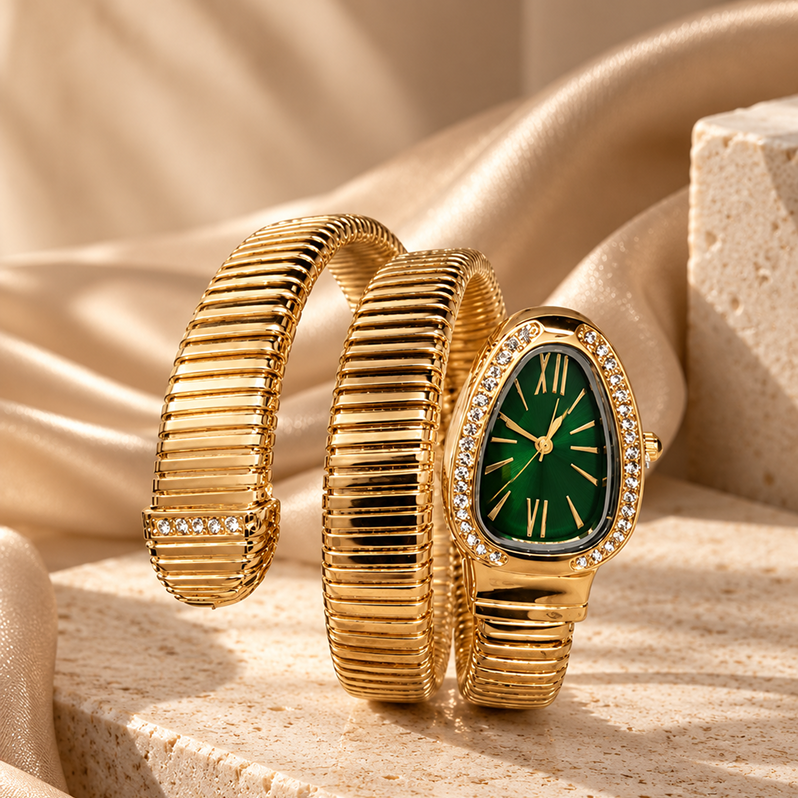 Emerald Luxe Gold Bracelet Watch