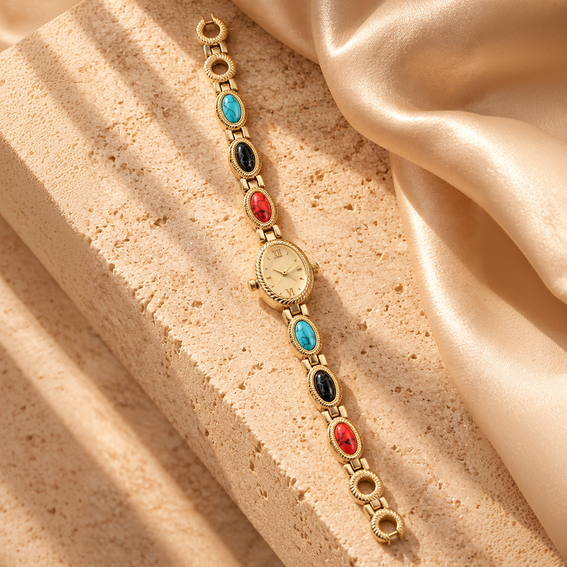Vintage gold gemstone Bracelet Watch